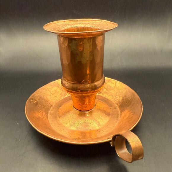 Vintage Hand-Hammered Copper Chamber Candlestick Holder | Rustic Farmhouse Decor - Picture 1 of 6